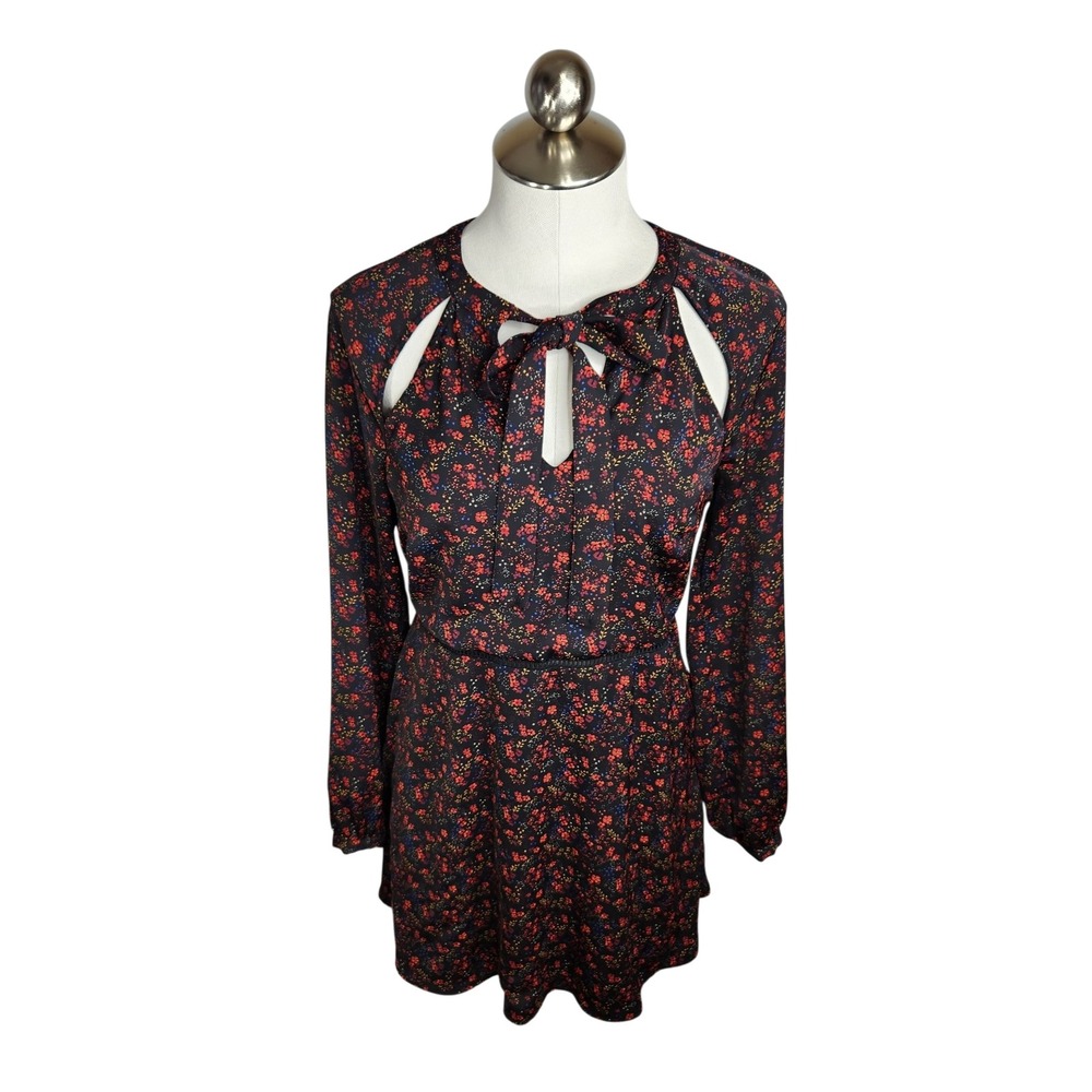 Abercrombie & Fitch Mini Dress Women S Floral Cutout Tie Neck Long Sleeve